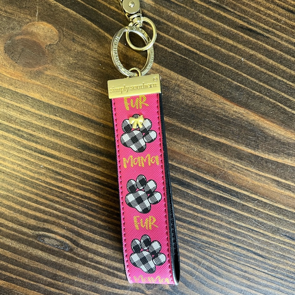 Simply Southern Pink Floral Paw Print Key Fob Wristlet with Gold Hardware